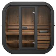 SaunaLife CL4G 3-Person Outdoor Cube Cabin Sauna with Full Glass Front & LED Lighting