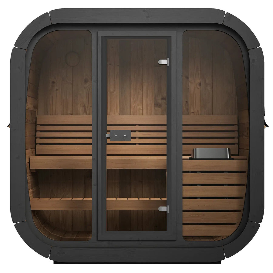 SaunaLife CL4G 3-Person Outdoor Cube Cabin Sauna with Full Glass Front & LED Lighting