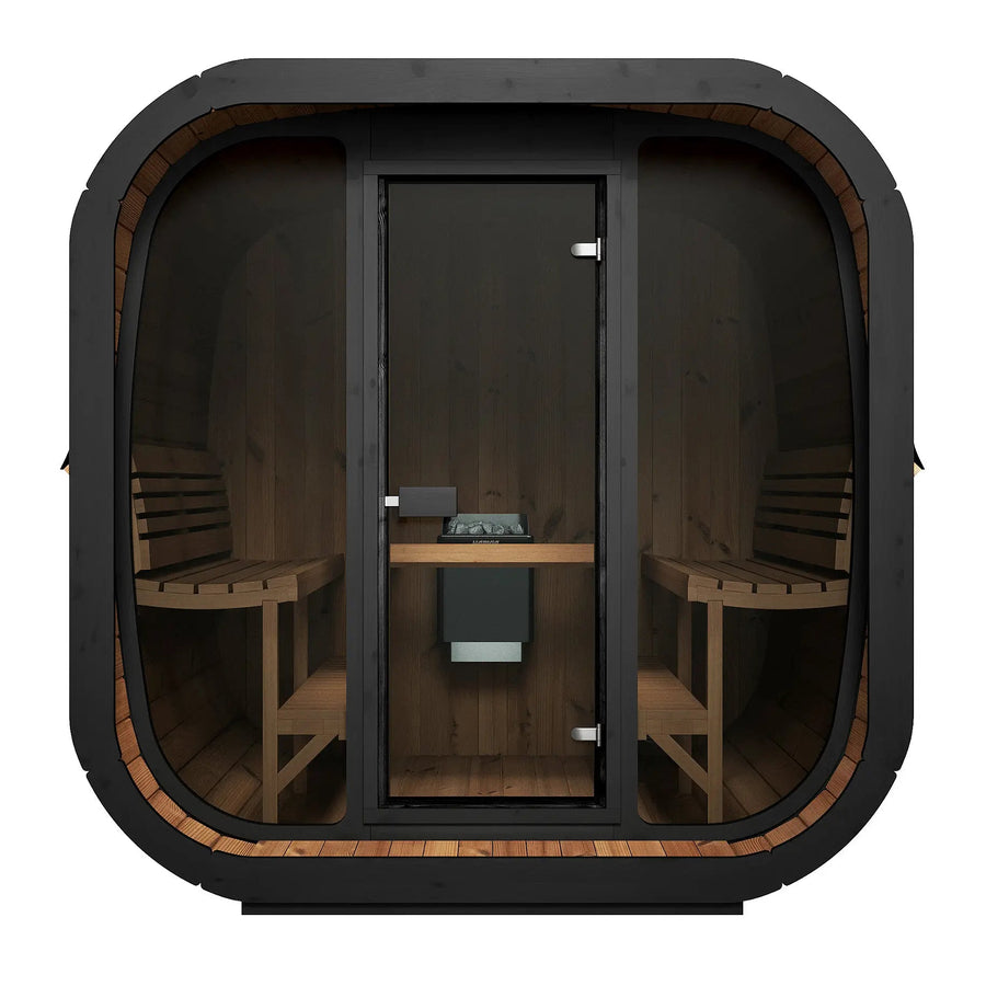 SaunaLife CL7G 6-Person Outdoor Cube Cabin Sauna with Full Glass Front & LED Lighting