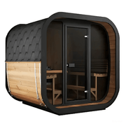 SaunaLife CL7G 6-Person Outdoor Cube Cabin Sauna with Full Glass Front & LED Lighting