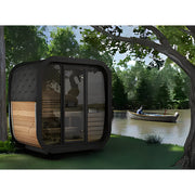 SaunaLife CL4G 3-Person Outdoor Cube Cabin Sauna with Full Glass Front & LED Lighting