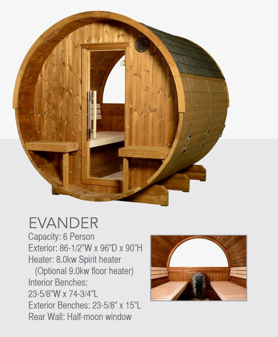 Almost Heaven Harvia Evander 6 Person Barrel Sauna - CALL FOR PRICING - LuxeWell Life