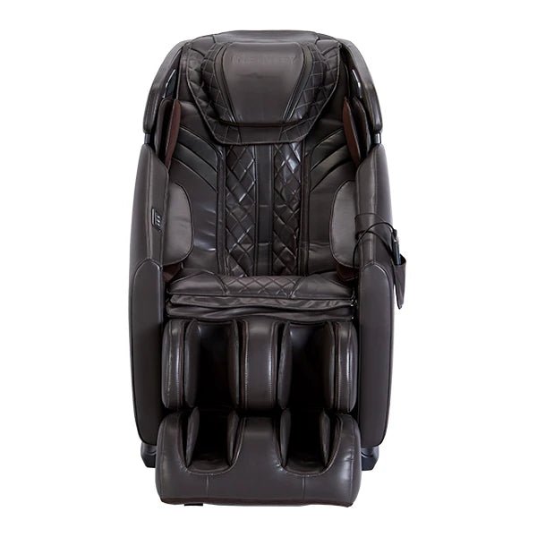 Infinity Riage 4D Massage Chair with black straps, featuring advanced 4D back mechanism, lumbar heat, foot reflexology rollers, and Bluetooth speakers for enhanced relaxation.