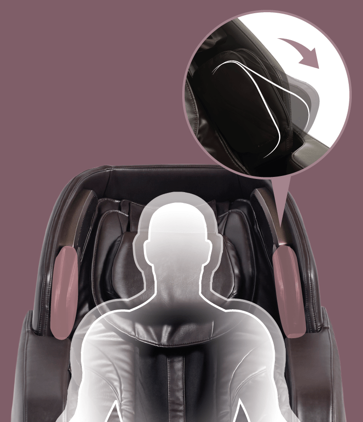 A close-up of the Daiwa Hubble Massage Chair's headrest and upper body airbags within a car seat-like setting.