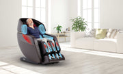 A man sitting in a Daiwa Legacy 4 Massage Chair, experiencing advanced leg massage and relaxation features.