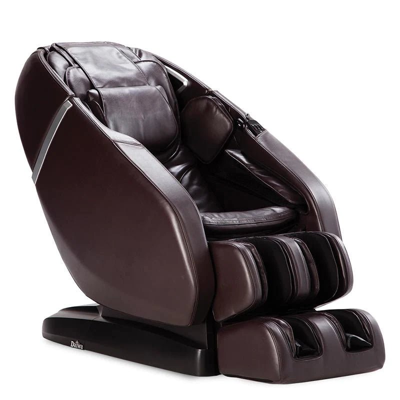 Daiwa Majesty Massage Chair: A brown leather massage chair offering full-body wellness with advanced features like 3D body scan, zero-gravity, and airbag massage.