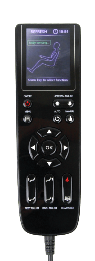 Alt text: Daiwa Majesty Massage Chair remote control with multiple buttons for advanced massage settings.