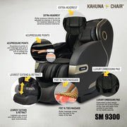 Kahuna SM-9300 Massage Chair with instructions, showcasing advanced features like Dual Air Float 4D+ system, infrared heating, and precision Flex HSL-Track for ultimate relaxation.