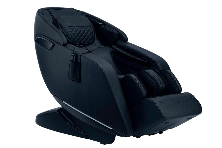 Kyota Genki M380 Massage Chair with remote control, featuring advanced massage techniques, foot reflexology, Bluetooth speakers, and space-saving technology.