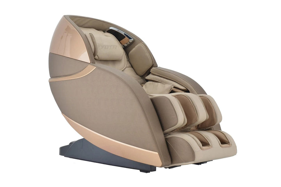 Kyota Kansha M878 Massage Chair featuring 4D mechanism, voice control, calf kneading, foot rollers, air ionizer, and Bluetooth for a complete wellness experience at home.