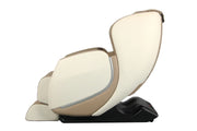 Kyota Kofuko E330 Massage Chair with reclining feature and foot reflexology rollers for full body massage, shown in white and tan.