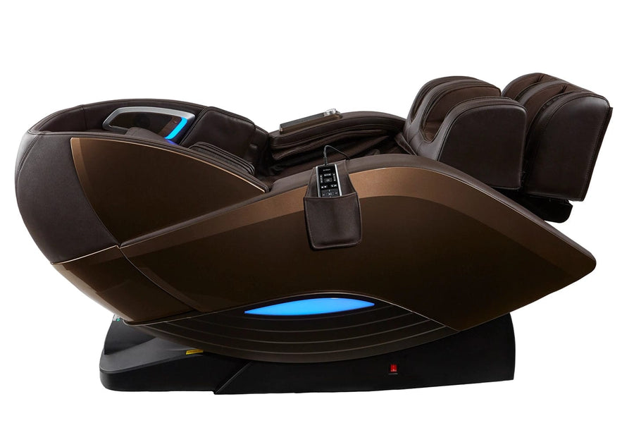 Kyota Yutaka M898 Massage Chair with blue lights, remote holder, and advanced features for a comprehensive therapeutic massage experience.