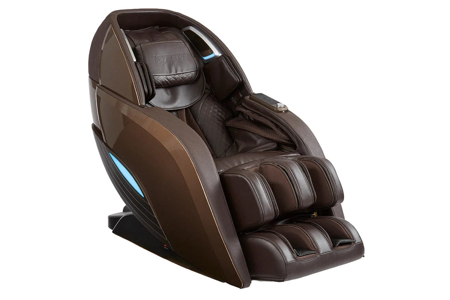 Kyota Yutaka M898 Massage Chair with advanced features including 4D massage, Chromotherapy lights, Bluetooth speakers, and wireless phone charging pad.