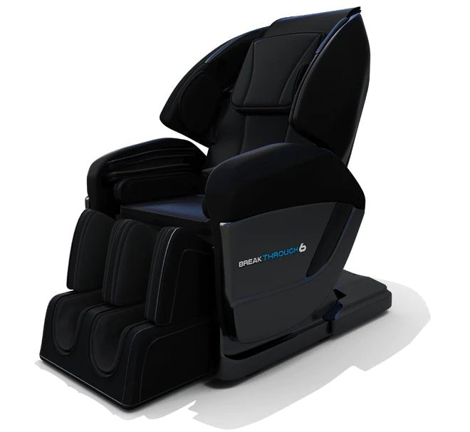 Black Medical Breakthrough 6 Massage Chair with reclining feature and advanced massagers for full-body pain relief and relaxation. Ideal for home wellness.