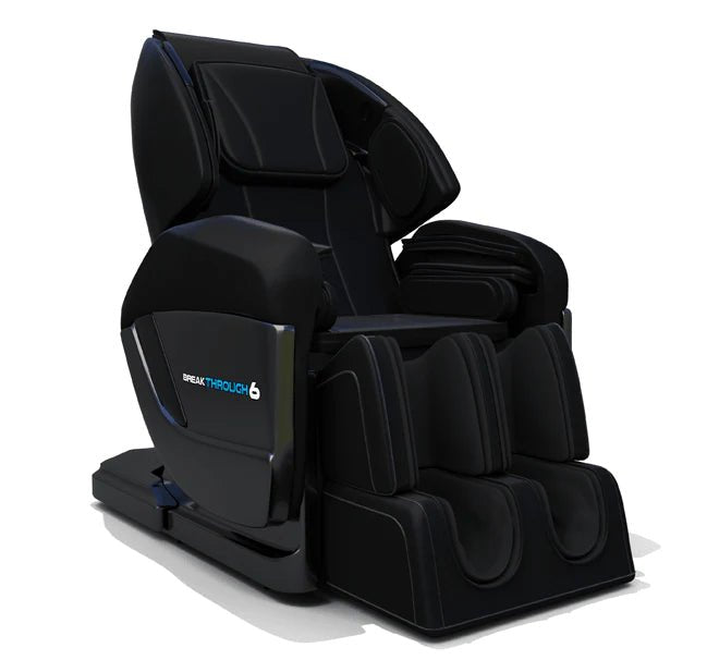 Medical Breakthrough 6 Massage Chair with advanced features, including humongous shoulder massagers, foot reflexology system, zero gravity sleep system, and adjustable leg extensions.