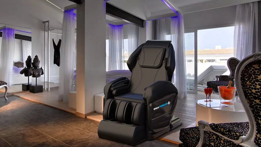 Medical Breakthrough 6 Plus massage chair in a room, designed for posture correction, pain relief, and improved sleep, featuring advanced reflexology and full-body massage systems.