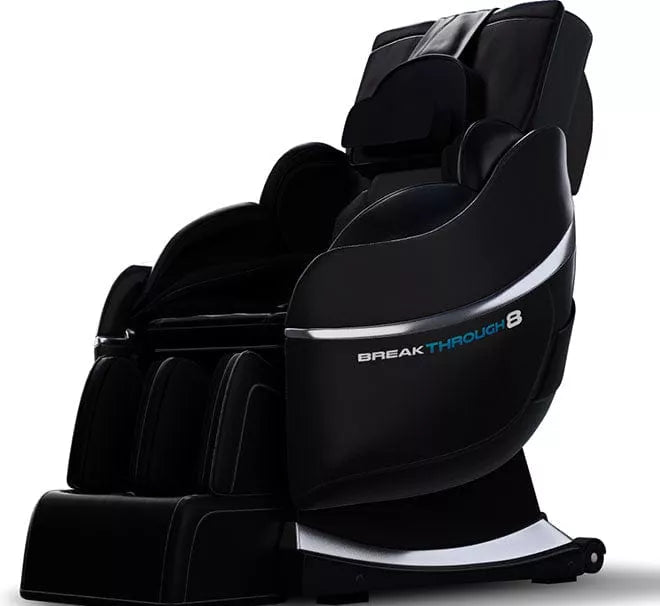 Medical Breakthrough 8 black reclining massage chair, designed to improve posture, reduce pain, and aid sleep with advanced BodyTwist Technology and multiple air cells.