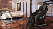 A black Medical Breakthrough 8 massage chair in a room, designed to improve posture, reduce pain, and aid sleep.