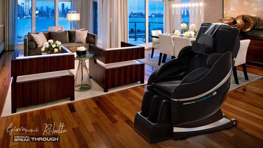 Medical Breakthrough 8 massage chair in a modern living room, showcasing advanced features for posture correction, pain relief, and relaxation.