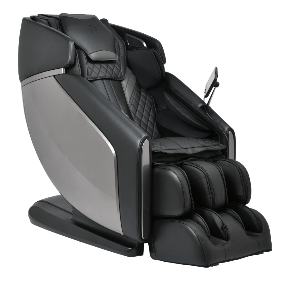 RockerTech Sensation 4D Massage Chair with touch screen controller and Bluetooth speakers, offering advanced massage technology and zero gravity recline.