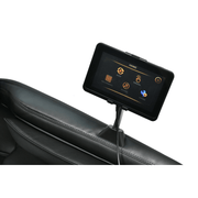 A close-up view of the RockerTech Sensation 4D Massage Chair, showcasing its touch screen tablet controller and premium design features.