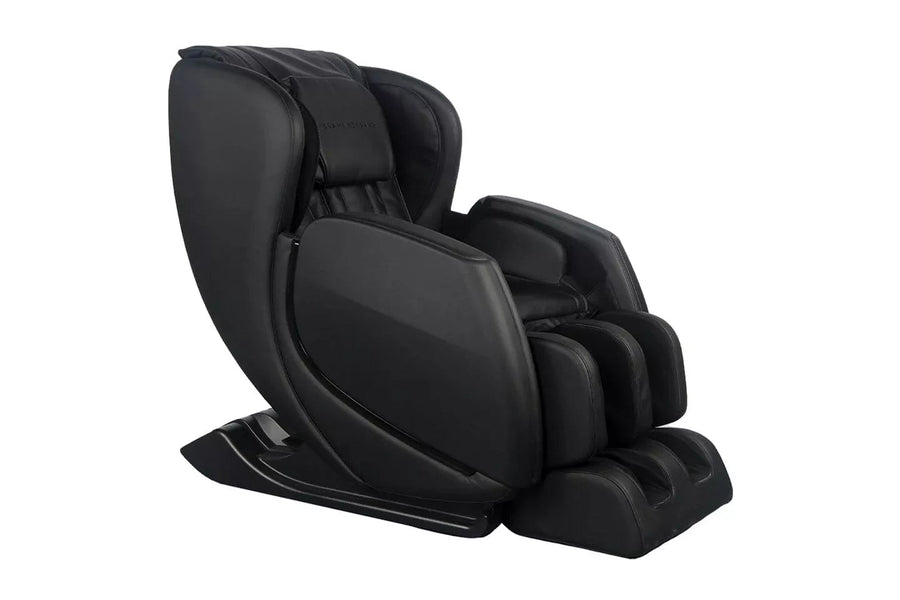 Sharper Image Revival Massage Chair with zero gravity recline and reflexology rollers, featuring a 4-node L-track mechanism for full-body massage.